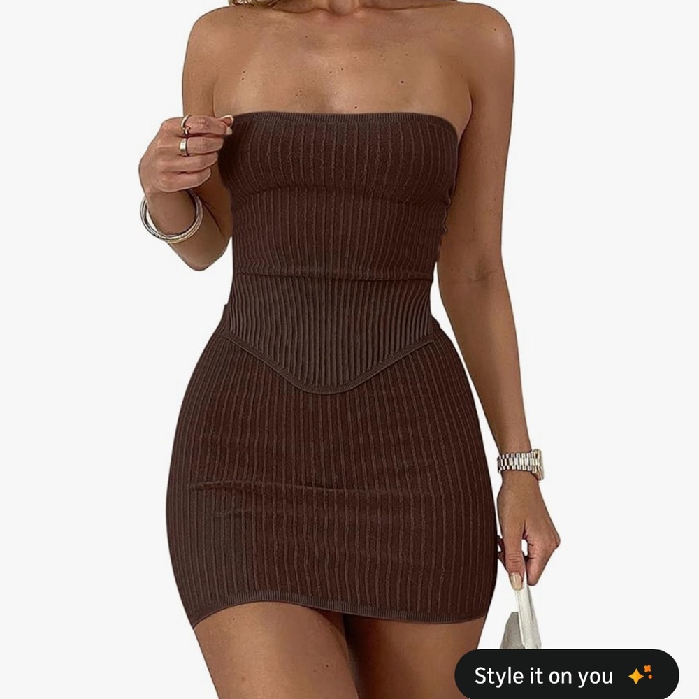 Elegant Brown Strapless Two Piece